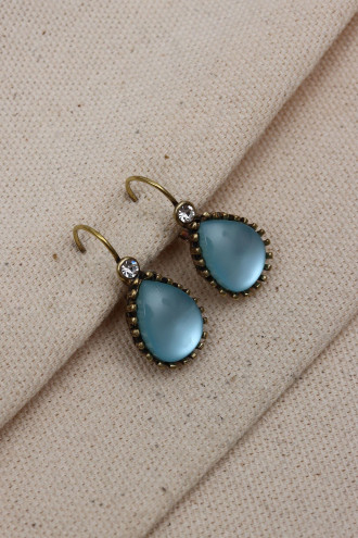 Büyük Boy Saydam Mavi Taşlı Otantik Küpe