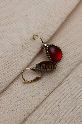 Büyük Boy Saydam Bordo Taşlı Otantik Küpe