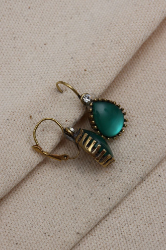 Büyük Boy Saydam Koyu Yeşil Taşlı Otantik Küpe