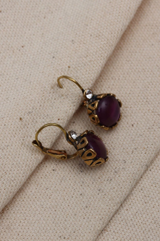 Saydam Mor Taşlı Yuvarlak Otantik Küpe