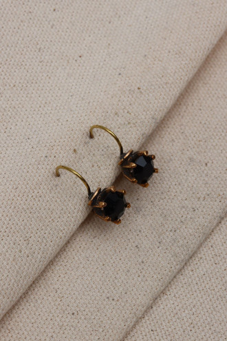 Siyah Tek Taşlı Otantik Küpe