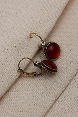 Saydam Bordo Taşlı Yuvarlak Otantik Küpe Saydam Bordo Taşlı Yuvarlak Otantik Küpe