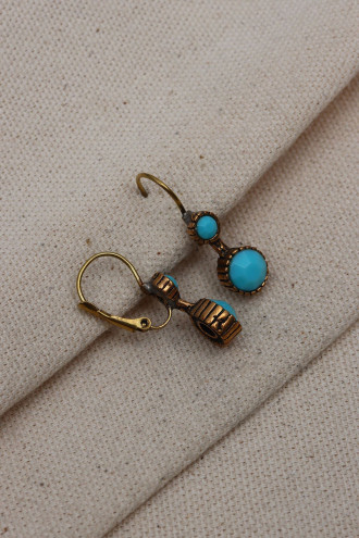 Yuvarlak Turkuaz Taşlı Otantik Küpe