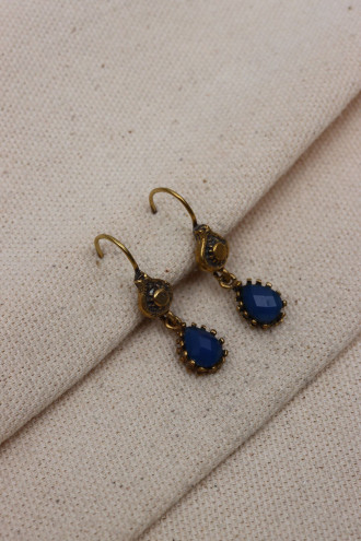 Lacivert Taş Sallantılı Otantik Küpe