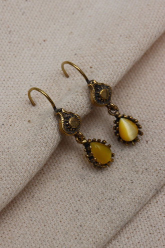 Sarı Taş Sallantılı Otantik Küpe