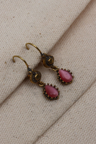 Pembe Taş Sallantılı Otantik Küpe