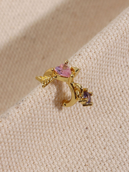 Pembe Kalp Taşlı Gold Renk Sallantılı Kıkırdak Küpe Pembe Kalp Taşlı Gold Renk Sallantılı Kıkırdak Küpe