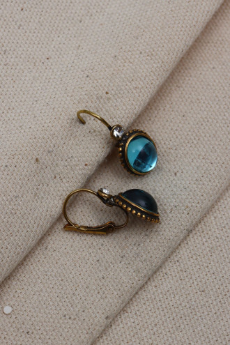 Bombe Saydam Mavi Taşlı  Otantik Küpe