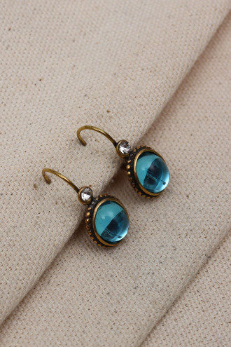 Bombe Saydam Mavi Taşlı  Otantik Küpe