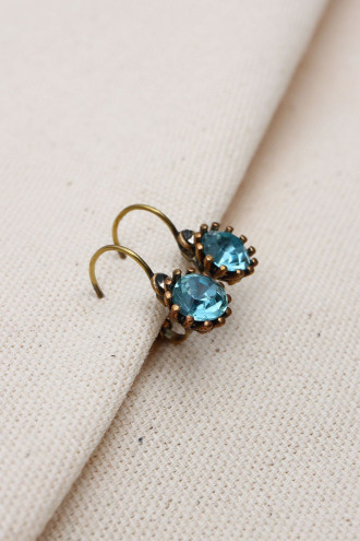 Yuvarlak Mavi Taşlı Kadın Otantik Küpe