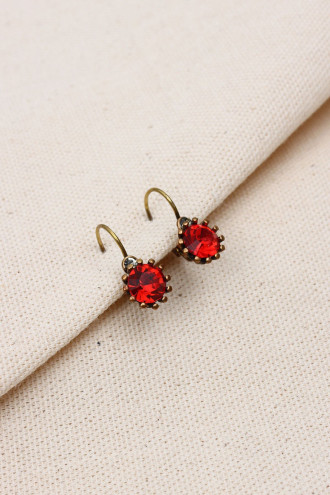 Yuvarlak Kırmızı Taşlı Kadın Otantik Küpe