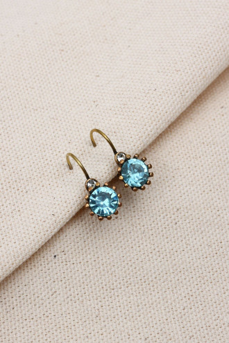 Yuvarlak Mavi Taşlı Kadın Otantik Küpe