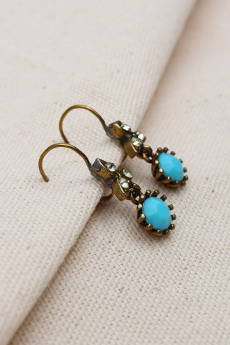 Turkuaz Taş Sallantılı Yuvarlak Otantik Küpe