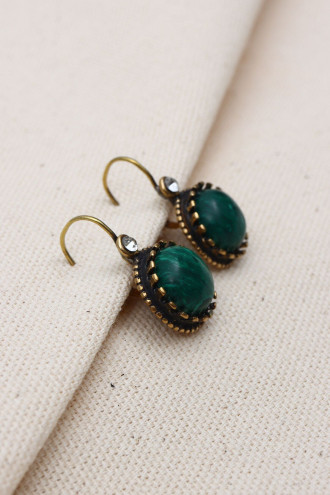 Malakit Taşlı Kadın Otantik Küpe