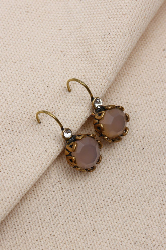 Pembe Kuvars Taşlı Otantik Kadın Küpe