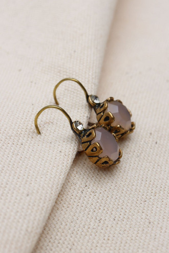 Pembe Kuvars Taşlı Otantik Kadın Küpe