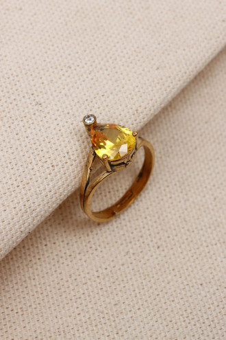 Sarı Damla Zircon Taşlı Ayarlanabilir Otantik Yüzük