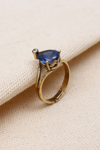 Lacivert Damla Zircon Taşlı Ayarlanabilir Otantik Yüzük Lacivert Damla Zircon Taşlı Ayarlanabilir Otantik Yüzük