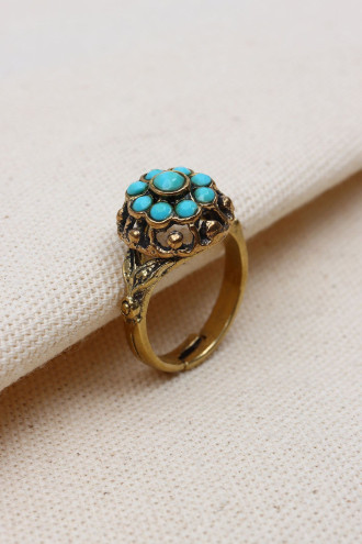 Turkuaz Taşlı Çiçek Figür Ayarlanabilir Otantik Yüzük Turkuaz Taşlı Çiçek Figür Ayarlanabilir Otantik Yüzük