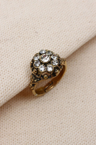 Beyaz Taşlı Çiçek Figür Ayarlanabilir Otantik Yüzük