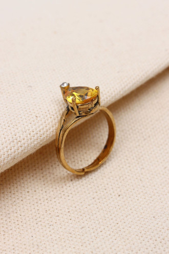 Sarı Damla Zircon Taşlı Ayarlanabilir Otantik Yüzük Sarı Damla Zircon Taşlı Ayarlanabilir Otantik Yüzük
