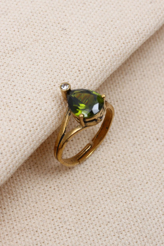 Yeşil Damla Zircon Taşlı Ayarlanabilir Otantik Yüzük Yeşil Damla Zircon Taşlı Ayarlanabilir Otantik Yüzük