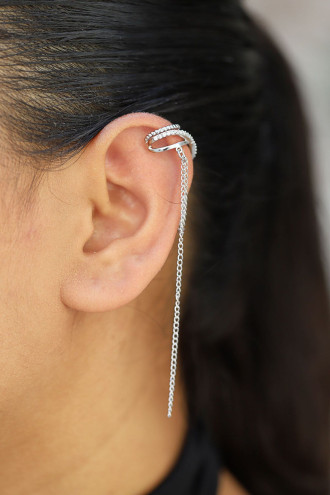 Taş Detaylı Zincir Sallantılı Gold Renk Kıkırdak Küpe