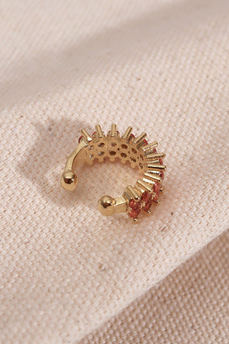 İki Sıralı Turuncu Taşlı Tek Sıkıştırmalı Gold Kıkırdak Küpe