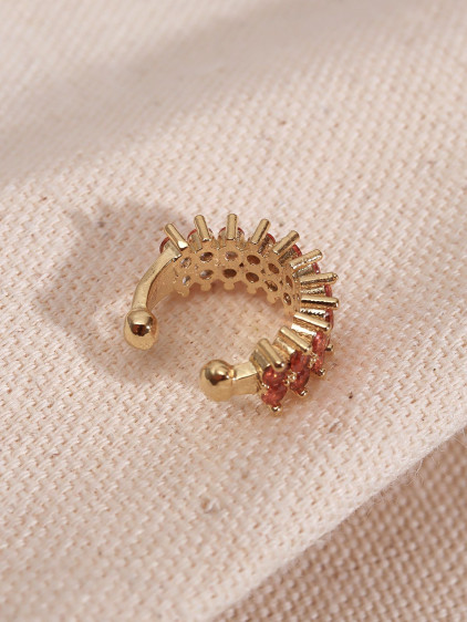 İki Sıralı Turuncu Taşlı Tek Sıkıştırmalı Gold Kıkırdak Küpe