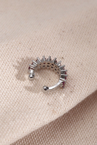 İki Sıralı Pembe Taşlı Tek Sıkıştırmalı Gümüş Renk Kıkırdak Küpe