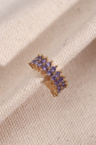 İki Sıralı Lila Taşlı Tek Sıkıştırmalı Gold Kıkırdak Küpe