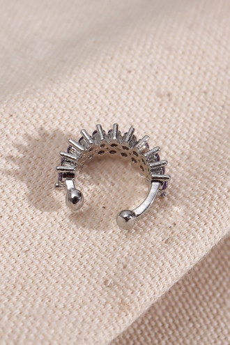 İki Sıralı Mor Taşlı Tek Sıkıştırmalı Gümüş Renk Kıkırdak Küpe