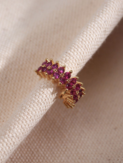 İki Sıralı Pembe Taşlı Tek Sıkıştırmalı Gold Kıkırdak Küpe İki Sıralı Pembe Taşlı Tek Sıkıştırmalı Gold Kıkırdak Küpe