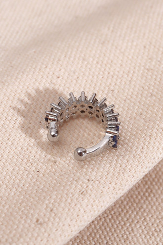 İki Sıralı Lacivert Taşlı Tek Sıkıştırmalı Gümüş Renk Kıkırdak Küpe