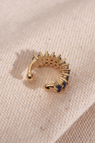 İki Sıralı Lacivert Taşlı Tek Sıkıştırmalı Gold Kıkırdak Küpe