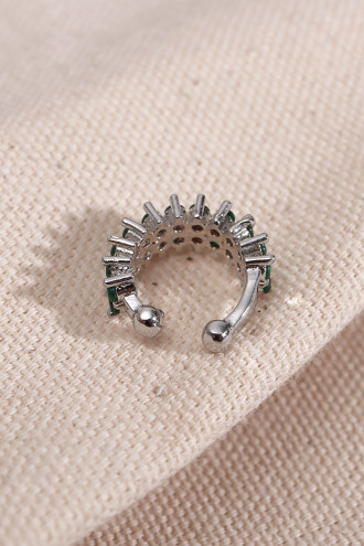 İki Sıralı Yeşil Taşlı Tek Sıkıştırmalı Gümüş Renk Kıkırdak Küpe