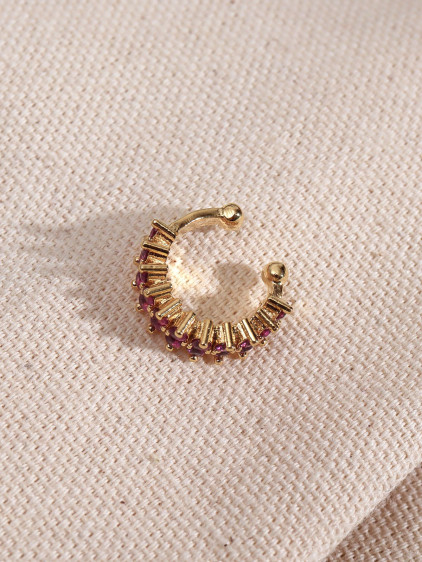 İki Sıralı Pembe Taşlı Tek Sıkıştırmalı Gold Kıkırdak Küpe İki Sıralı Pembe Taşlı Tek Sıkıştırmalı Gold Kıkırdak Küpe