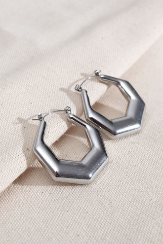 Altıgen Gümüş Renk Vintage Çelik Küpe