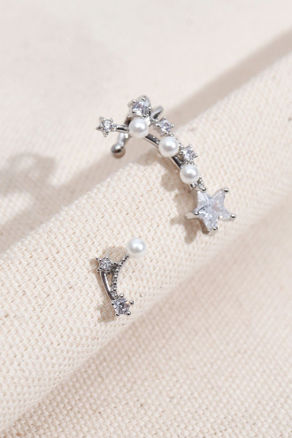 Yıldız Taşlı Gümüş Renk Kıkırdak Aparatlı Küpe