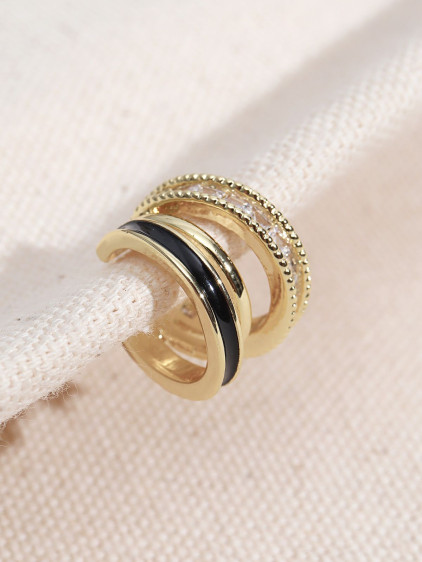 Siyah Mineli Gold Renk Kare Taşlı Kıkırdak Küpe Siyah Mineli Gold Renk Kare Taşlı Kıkırdak Küpe