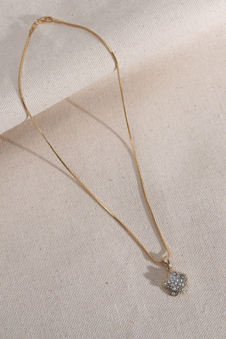 Taşlı Çiçek Figür Gold Renk Kolye