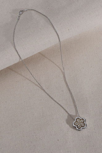 Taşlı Çiçek Figür Gümüş Renk Kolye