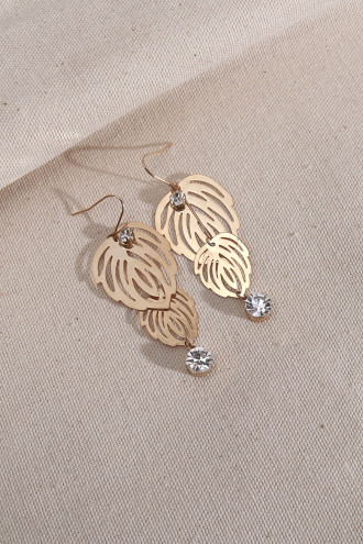 Yaprak Model Sallantılı Gold Renk Kanca Küpe