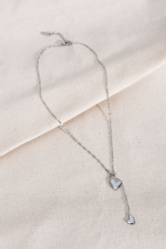 Asimetrik Kalp Figürlü Gümüş Renk 316L Çelik Kolye Asimetrik Kalp Figürlü Gümüş Renk 316L Çelik Kolye