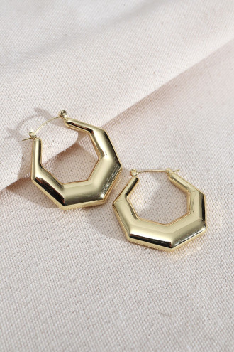 Altıgen Gold Renk Vintage Çelik Küpe