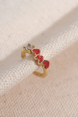 Kırmızı Mineli Minik Kalp Figür Gold Renk Kıkırdak Küpe