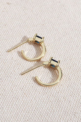 Lacivert Kare Taşlı Gold Renk Halka Küpe