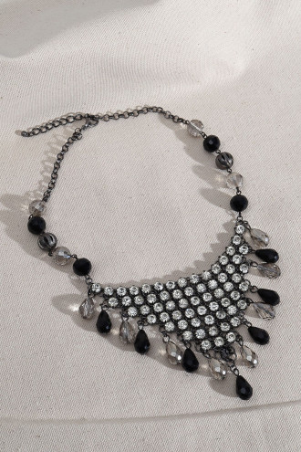 İri Taşlı Antrasit Renk Gerdan Kolye