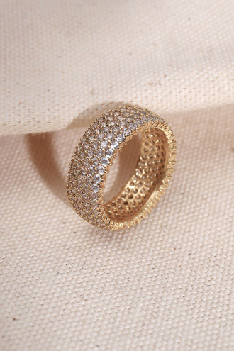 Gold Renk Tam Tur Zircon Taşlı Yüzük