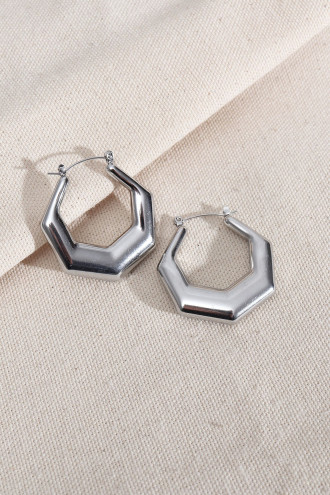 Altıgen Gümüş Renk Vintage Çelik Küpe